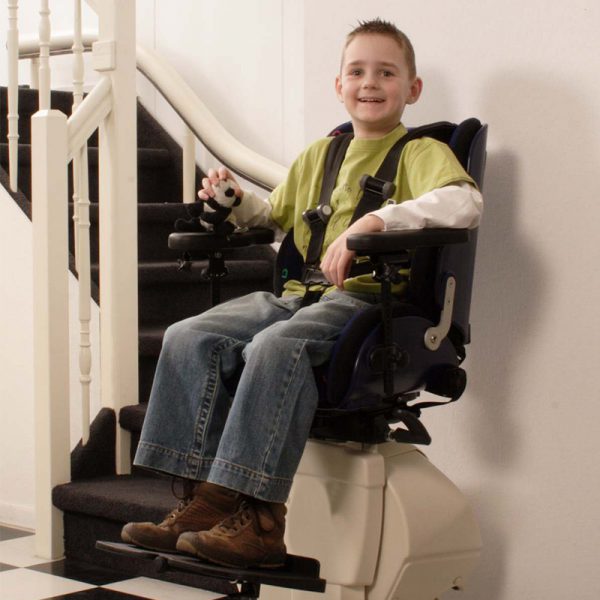  The Handicare Freecurve curved stair lift fits this child perfectly! 