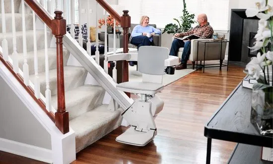 Modern residential stair lift on a staircase in a Metro Atlanta home. Image courtesy of Bruno Stair Lifts