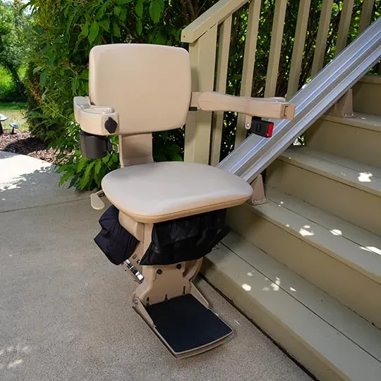 Outdoor stair lifts for Atlanta and North Georgia are designed for exterior staircases, helping people with mobility limitations navigate steps